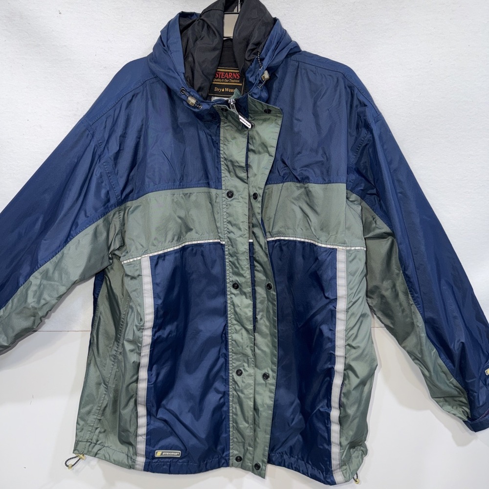 Stearns Dry Wear Mens Large Hooded Winbreaker Rain Coat Jacket Blue Outdoor Fish